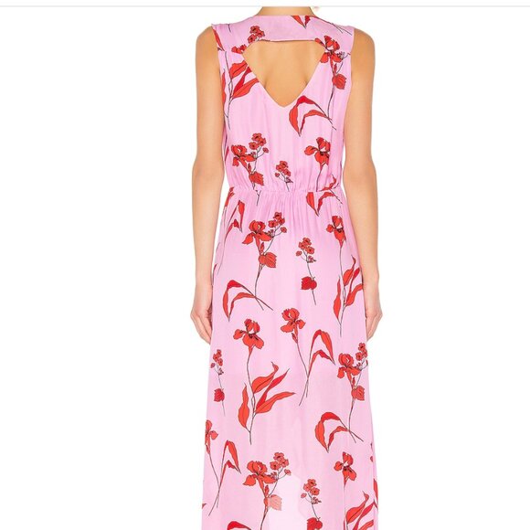 Parker Betty Dress Maxi Long Floral Print Faux Wrap Silk Blend Pink Size Medium - Picture 12 of 14